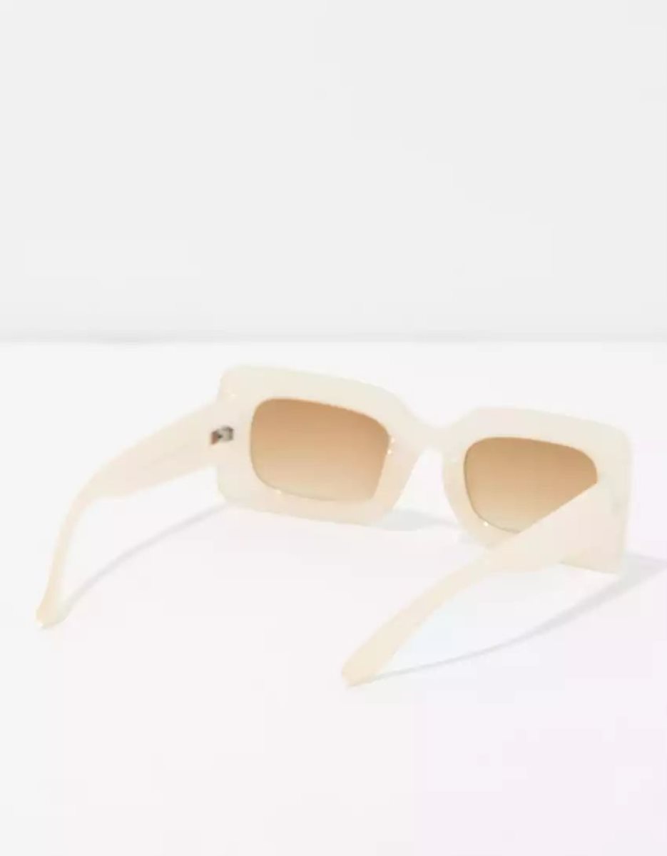 Lunettes de Soleil American Eagle AEO Cream Rectangle Blanche Femme | VHA-17383284